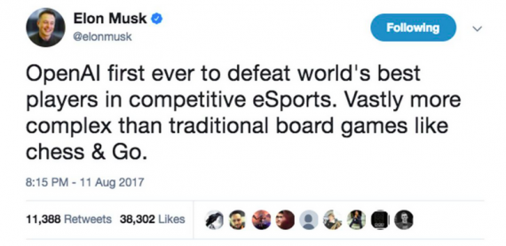 Elon Msk on Dota 2 AlphaGo