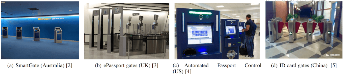 Examples of automatic ID document photo matching systems at international borders.