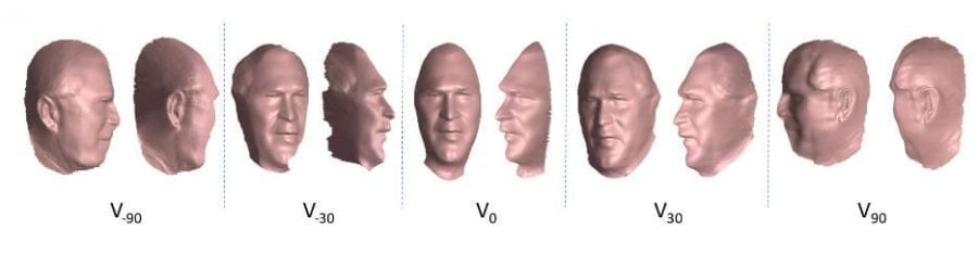 Individual reconstructions per view cluster, with depth and ambiguity constraints