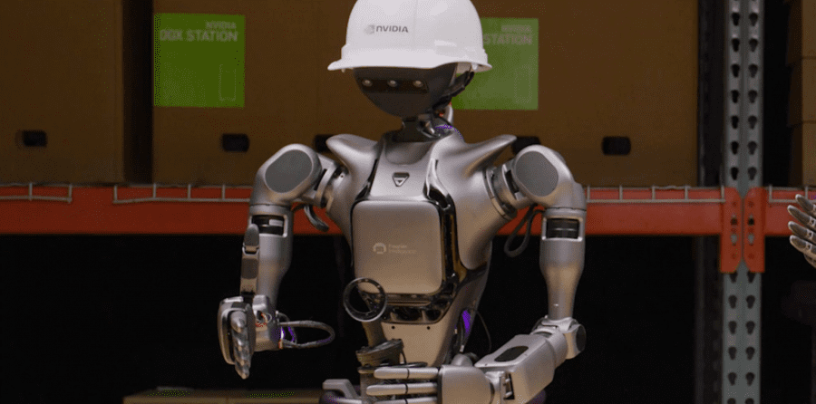 Fourier GR1 humanoid robot performing complex bi-manipulation task using GROOT N1