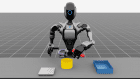 NVIDIA Isaac robotics platform showing a humanoid robot interacting with objects