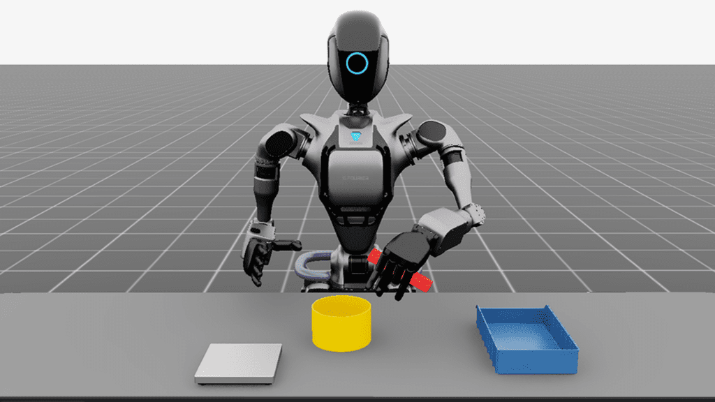 NVIDIA Isaac robotics platform showing a humanoid robot interacting with objects