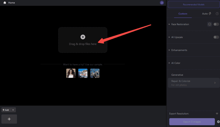 Upload portrait image in HitPaw FotorPea
