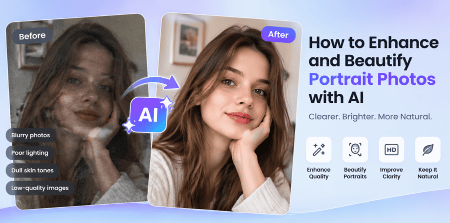 Portrait photo before and after enhancement