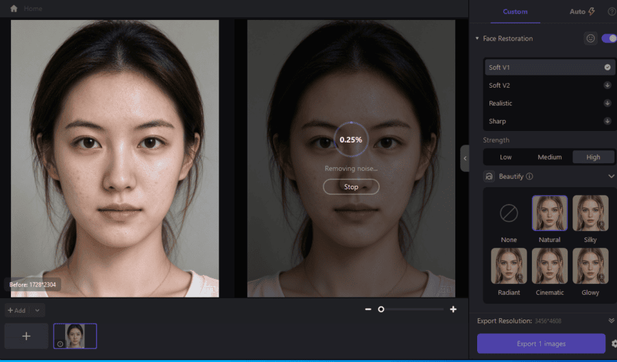Preview AI Portrait Beautify results in HitPaw FotorPea