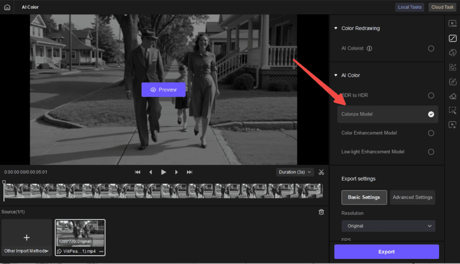 Select the AI video colorization feature in HitPaw VikPea